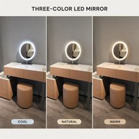 Ensemble de coiffeuse avec armoire latérale Pandora, plateau en pierre frittée, miroir LED, bois massif pour chambre à coucher, décoration intérieure