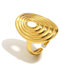 Stainless Steel 18K Gold PVD Plated Abstract Geometric Flower Zircon Open Cuff <b>Ring</b> Trendy Adjustable <b>Finger</b> <b>Rings</b> For Women - Product Image 1