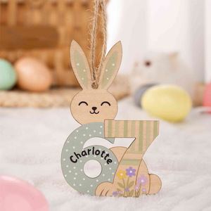 Easter Bunny Wooden Pendant Personalized Name Decor Indoor Home Decoration Style A B C - Product Image 3