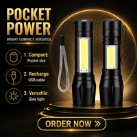 Lampe torche LED COB en alliage d'aluminium, rechargeable par USB, zoomable, mini lampe de poche avec clip pour situations d'urgence, cadeau