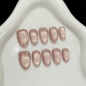 Nuevo Producto Lanzado, Uñas Postizas Hechas a Mano con Efecto Ojo de Gato y Cuentas de Vidrio Color Rubí Vino Tinto, para Aclarar la Piel, Primavera/Verano - Product Image 6