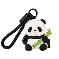 Llavero de cuero con forma de panda y mosquetón, diseño de panda de cuero con flor de dibujos animados, regalo de lujo para parejas
