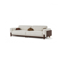 Modernes Japandi-Sofa mit Walnuss-Massivholzrahmen, Off-White Leinen, 2/3-Sitzer, Klares Minimalistisches Design, OEM Großhandel