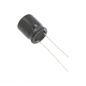 Condensador de canal del fabricante CAP ALUM 470UF 20% 25V RADIAL TH ESH477M025AH1AA 470 uF de orificio pasante - Product Image 1