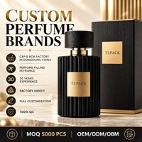Flacon de parfum rectangulaire noir 50 ml avec bouchon doré et boîte côtelée – Flacon de parfum en verre premium pour présentation de marque, coffret cadeau