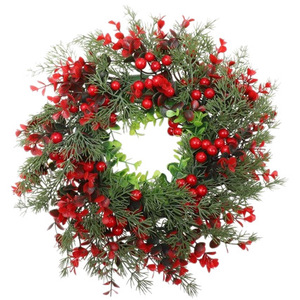 Lin Feng <b>Christmas</b> <b>Wreath</b> Plastic Cypress Leaf Red Berry 24 In Front <b>Door</b> Decoration Holiday Ornament - Product Image 5
