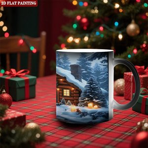 Mug en céramique noir givré de 11 oz, changeant de couleur à la chaleur, avec motif cabane d'hiver - Product Image 2