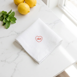 Personalized Cotton Napkin Square Embroidered Heart Monogram Handmade Classic <b>Table</b> Decoration 1 Piece White - Product Image 1