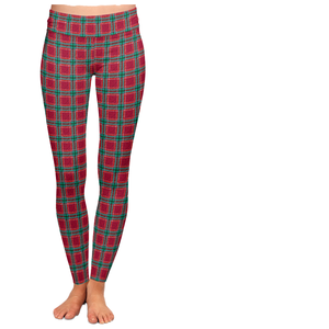 Leggings à carreaux taille haute pour femmes, longueur intégrale, extensibles, tricotés, décontractés, motif vert et rouge, toutes saisons - Product Image 2