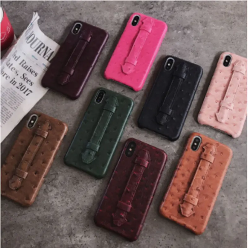 wholesale wristband ostrich print leather phone back cell phone case cover for iphone x xs xr xs max