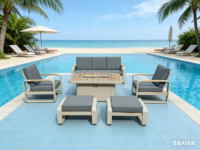 Table de jardin avec foyer et verre décoratif, 6 pièces