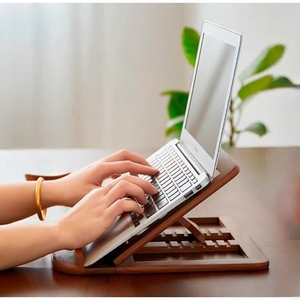 Hộ gia đình có thể điều chỉnh máy tính xách tay đứng bàn Walnut gỗ khắc có thể gập lại khay gỗ văn phòng trang trí & phụ kết-máy tính xách tay Riser - Product Image 2