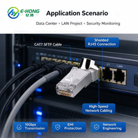 E-HONG 8P8C CAT7 SFTP Konektor RJ45 Dua Bagian Berpelindung Ganda 10Gbps 600MHz Berlapis Emas untuk Jaringan