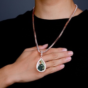 Nuovo stile Hip Hop personalizzato collane a catena di Tennis gioielli placcato rodiato medaglia a forma di goccia <span class=keywords><strong>con</strong></span> medaglioni CZ ghiacciati - Product Image 4