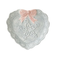 Assiette à dessert en porcelaine en forme de cœur à texture tricotée, peinte à la main, style luxe léger, plat de service pour desserts sucrés