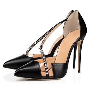 Sandalias de tacón de aguja con remaches metálicos para mujer, zapatos de vestir de PVC con punta puntiaguda para oficina - Product Image 6