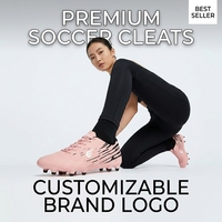 Chaussures de football et de rugby pour hommes, légères, pour terrain ferme, dessus en PU rose