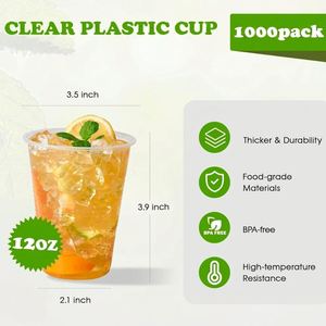 Gobelets jetables transparents en polypropylène (PP) de 12 oz pour boissons froides, parfaits pour les fêtes, pique-niques, barbecues, voyages et événements - Product Image 2