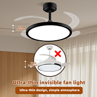 Ventilateur de plafond rétractable fin de 42 pouces avec lumière LED, télécommande via application, 6 vitesses, intensité variable, mémoire, réversible pour chambre, salon, maison