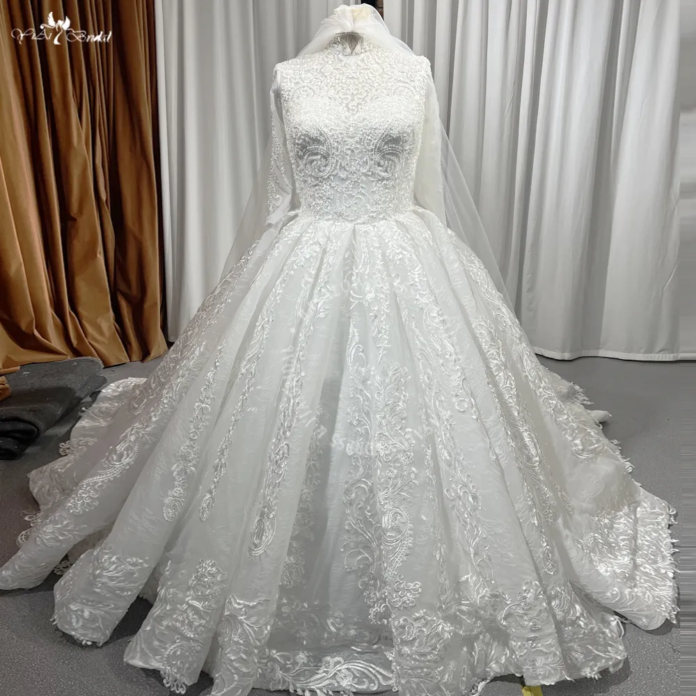 RSW2065 robe de grande taille 2024 nouveau mariage à manches longues taille basse ivoire digne élégant robes de mariée musulmane