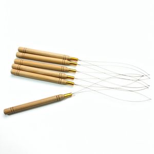 50pcs Micro anneau boucle enfileur outils d'extension de cheveux support en bois fil tirant aiguille tirant aiguille pour bâton I pointe cheveux - Product Image 6