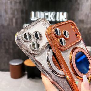 เคสใสแม่เหล็กหรูหราประดับกลิตเตอร์สำหรับ iPhone 17 16 15 14 Pro <span class=keywords><strong>Max</strong></span> 17 <span class=keywords><strong>Air</strong></span> พร้อมที่วางโทรศัพท์แบบกระจก กรอบเพชร ฝาหลังนิ่ม - Product Image 3