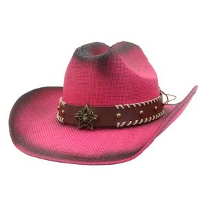 N43 Western Fedora Paper Straw Hand Made Wide Brim Hat with Leather Belt Image Style Business Casual Travel Ready - Product Image 5