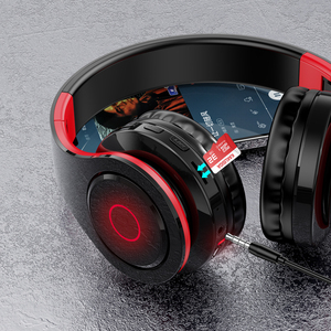 KSC-728 Red And Black <b>Bluetooth</b> Over Ear Headphones With Sd <b>Card</b> Slot - Product Image 5
