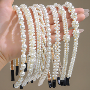 Hot <span class=keywords><strong>Sale</strong></span> Einfache Perlen Stirnband Geflochtene Perle Haar Reifen Mädchen Kopfschmuck Perle Stirnband - Product Image 1