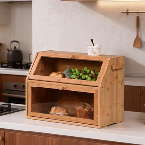 Boîte à pain double couche en bambou Defeng 50x37x25x15cm, rangement de cuisine pour pain, fruits, desserts, gâteaux - Product Image 5