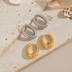 Pendientes de Aro Ovalados Geométricos Elegantes Minimalistas Europeos Americanos, Acero Inoxidable, Piedra Natural, Chapado en Oro, Lujo Ligero para Mujer - Product Image 3