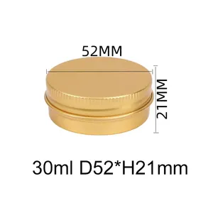 52*20mm 30ml oro aluminio personalizado tarro lata caso para envase cosmético 30ml latas de aluminio 1oz con tapa de rosca ollas de cera