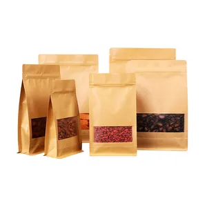 牛皮纸袋直立袋，带拉链和窗户，用于食品包装零食糖果糖果坚果咖啡豆礼品袋