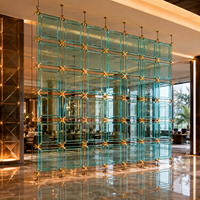 Blue Square Solid Glass Hanging Panel Modern Design for Hotels Living Rooms Dining Areas Outdoor Spaces Partition Walls
