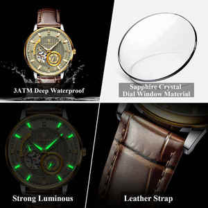 นาฬิกา POEDAGAR 1416 ระดับไฮเอนด์ หรูหรา ระบบจักรกลอัตโนมัติ สายหนังแท้ เข็มเรืองแสง กันน้ำ สำหรับผู้ชาย - Product Image 6