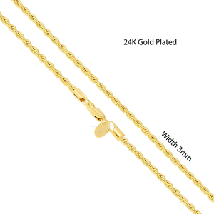 Collier en acier inoxydable plaqué or véritable 24 carats pour femmes et hommes Fashion Hip <span class=keywords><strong>Hop</strong></span> chaîne corde 3mm - Product Image 3