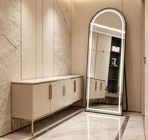 Arched <b>Plastic</b> LED Floor <b>Mirror</b> Touch Switch Full Length Vanity <b>Mirror</b> Freestanding Decorative Bathroom <b>Mirror</b> Custom Design - Product Image 5