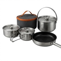 Set Peralatan Masak Lipat 4 Bagian Bahan Stainless Steel Ringan untuk Luar Ruangan, Kapasitas 4L, Kompatibel dengan Kompor Gas, Wajan untuk Memasak saat Berkemah
