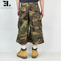Shorts cargo camouflage en nylon ripstop délavé sur mesure LARSUR, pantalon capri court, pantalon baggy à bords bruts, shorts camouflage pour hommes