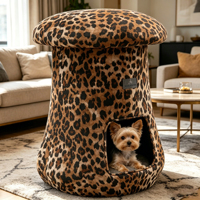 Lit-cave pour animaux de compagnie, design champignon, imprimé léopard, de luxe personnalisé, pour petits chiens apaisants et chats, usage intérieur, vente en gros