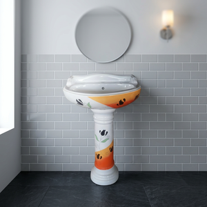 Juego de lavabo de cerámica con estampado de flores, lavamanos con Pedestal, para uso doméstico, baño, artículos sanitarios, OEM, Color naranja - Product Image 6