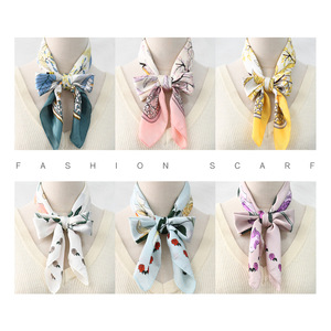 ผ้าพันคอไหมเทียมลายดอกไม้สไตล์เกาหลี ทรงสี่เหลี่ยม แฟชั่นทันสมัยและหรูหรา ขนาด 70 ซม. ลายใบไม้ ผ้าพันคอขนาดเล็กสำหรับผูกคอ - Product Image 2