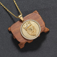 Collier pendentif en acier inoxydable avec chaîne en corde, plaque ronde glacée en forme de lion, pour homme