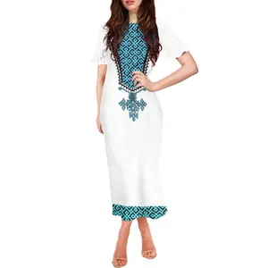 Blue Full Print Custom Ethiopian Dress Cheap Wholesale Premium Ethiopia Cross Oversized Casual Dresses Women Sexy Summer Garment