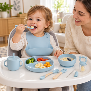 OEM Custom 13 Piece Silicone Baby Feeding Set with Wooden Handle Utensils and Storage <strong>Bag</strong> - Product Image 4