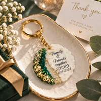 Cadeau de mariage personnalisé, souvenir artisanal en résine avec nom et date, feuille d'or, souvenir de fête, cadeau pour invités, porte-clés en résine