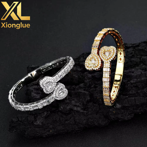 Exclusive <b>Bangle</b> Bracelet Baguette Heart Unisex Fashion Charm Box Clasp Party Micro Insert Wholesale Hiphop 14K Gold Plated - Product Image 4