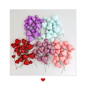 3D Glitter heart picks sparkle red faux balls topper for Valentine's Day Wedding flowers cakes decoration