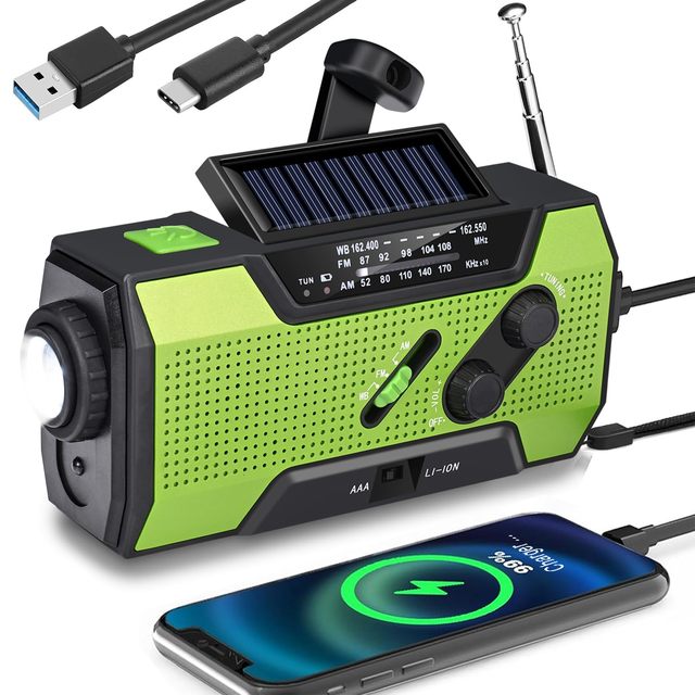Emergency Solar Hand Crank Digital Display AM/FM NOAA Weather Alert Radio with 2000mAh Power Bank Flashlight Survival Camping