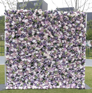 Fiori artificiali viola sfondo di seta artificiale decorazione parete del fiore arrotolare il pannello di sfondo per eventi di festa di nozze - Product Image 4